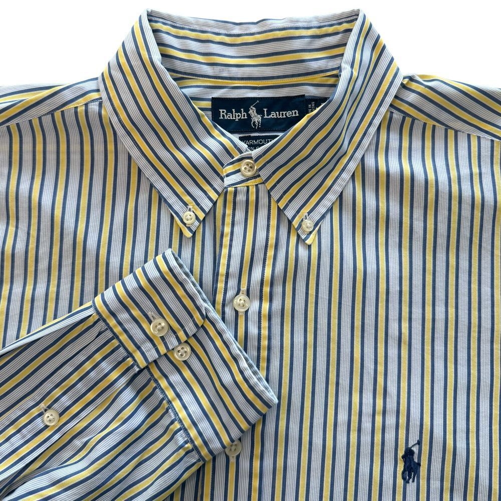 Ralph Lauren Blue/Yellow Striped Oxford Button Down Shirt Size 17 34/35